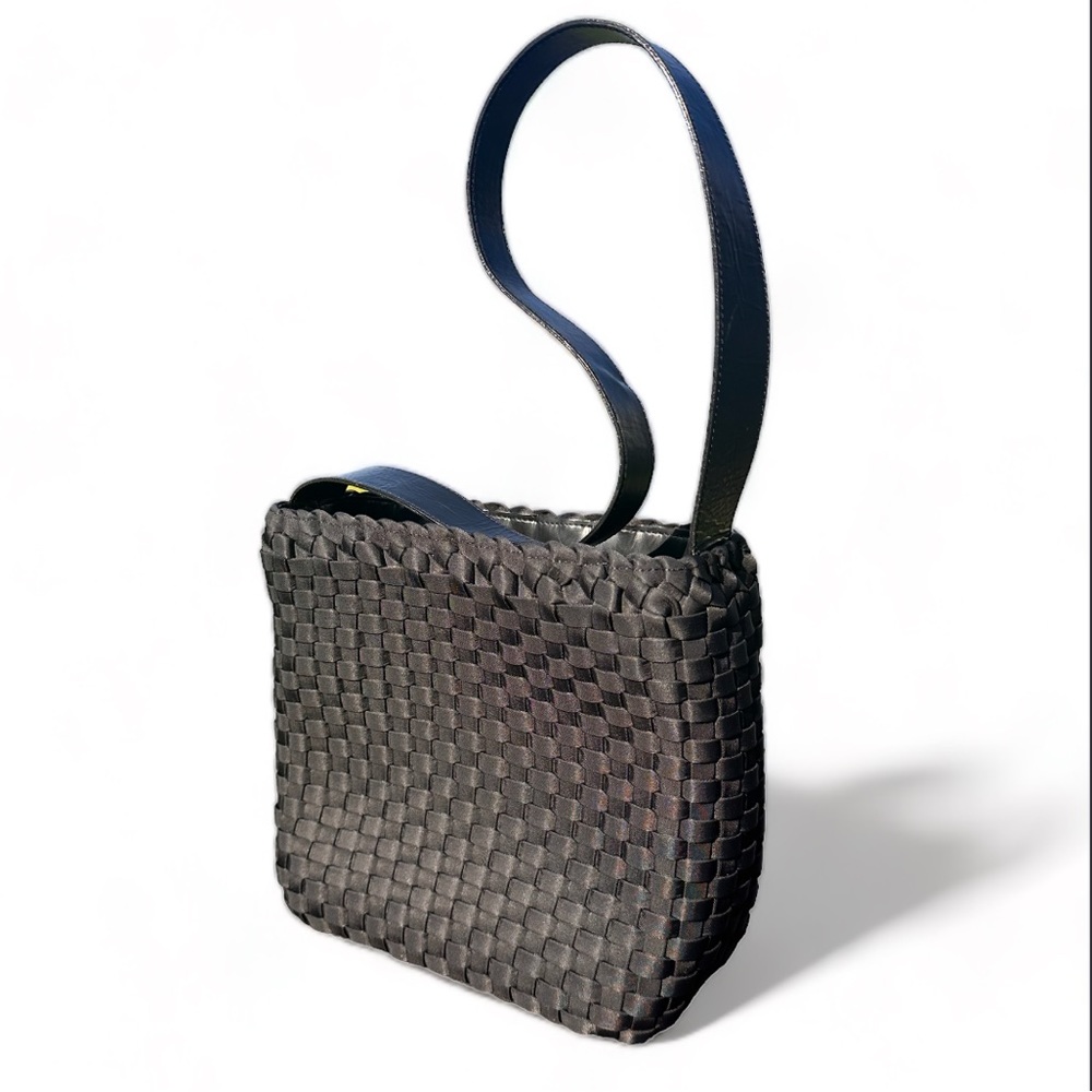 FALOR Italian Black Woven Fabric & Leather Hobo
Shoulder Bag